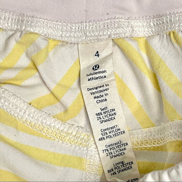 LULULEMON “play all day” yellow and white stripe shorts - Picture 5 of 5